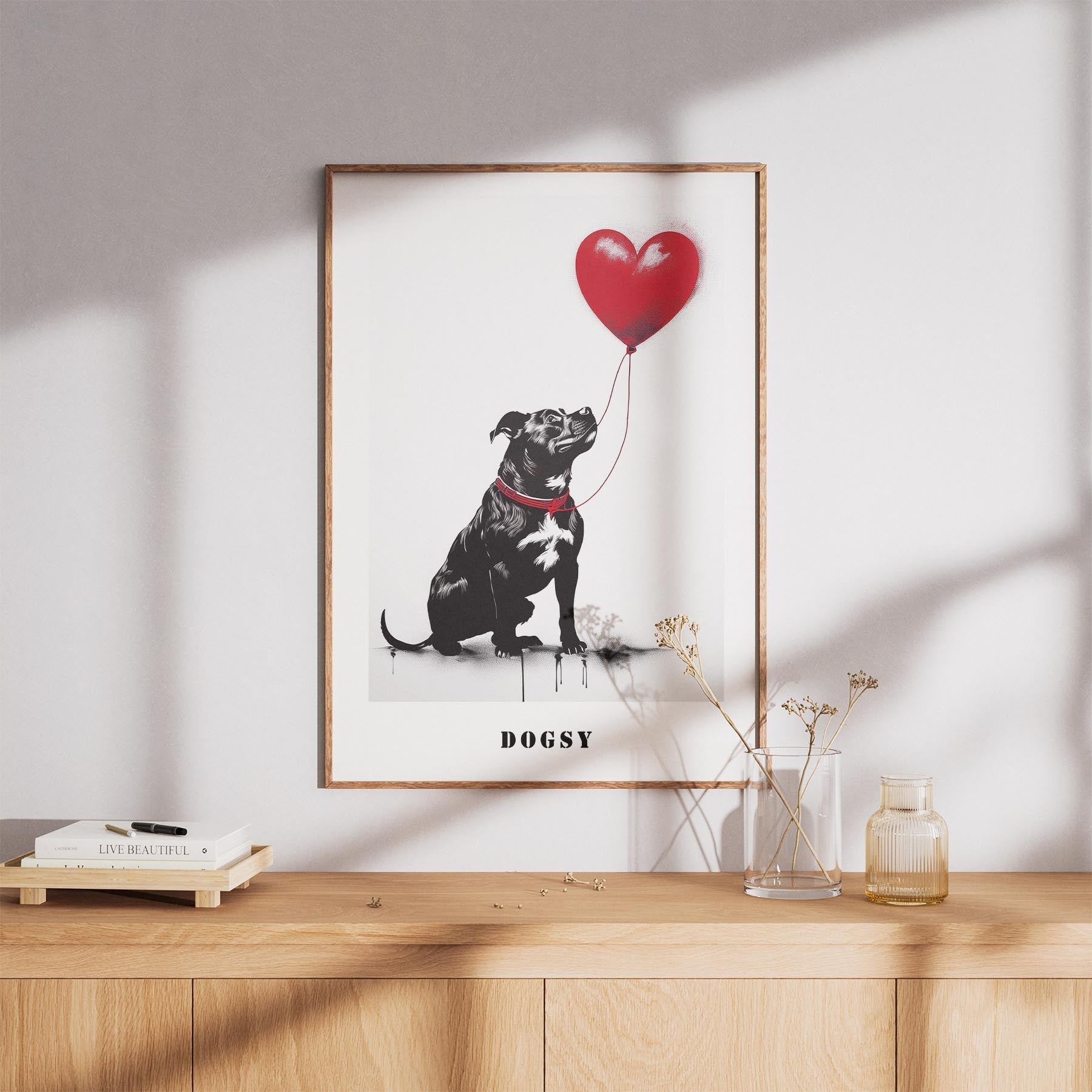 Staffordshire Bull Terrier DOGSY Series inspired by the Art of Banksy with text image 8