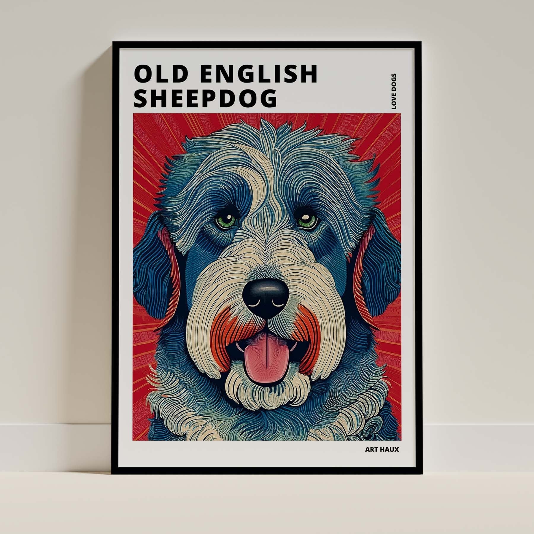 Old English Sheepdog Hokusai Japanese Inspired Dog Series with Text image 0