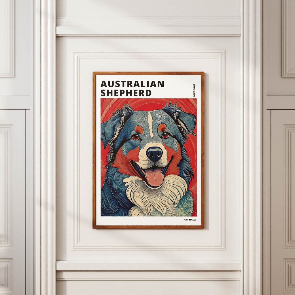 Australian Shepherd Hokusai Japanese Inspired Dog Series with Text image 3