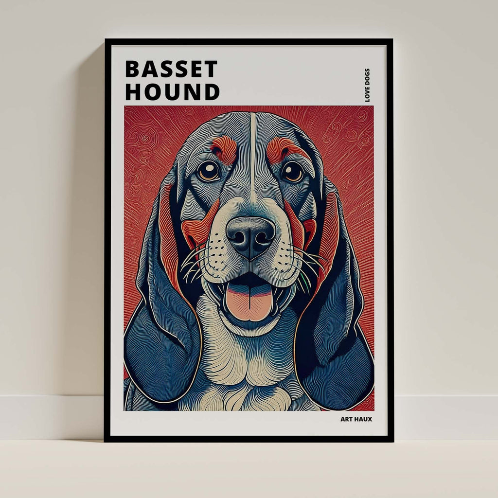 Basset Hound Hokusai Japanese Inspired Dog Series with Text image 0