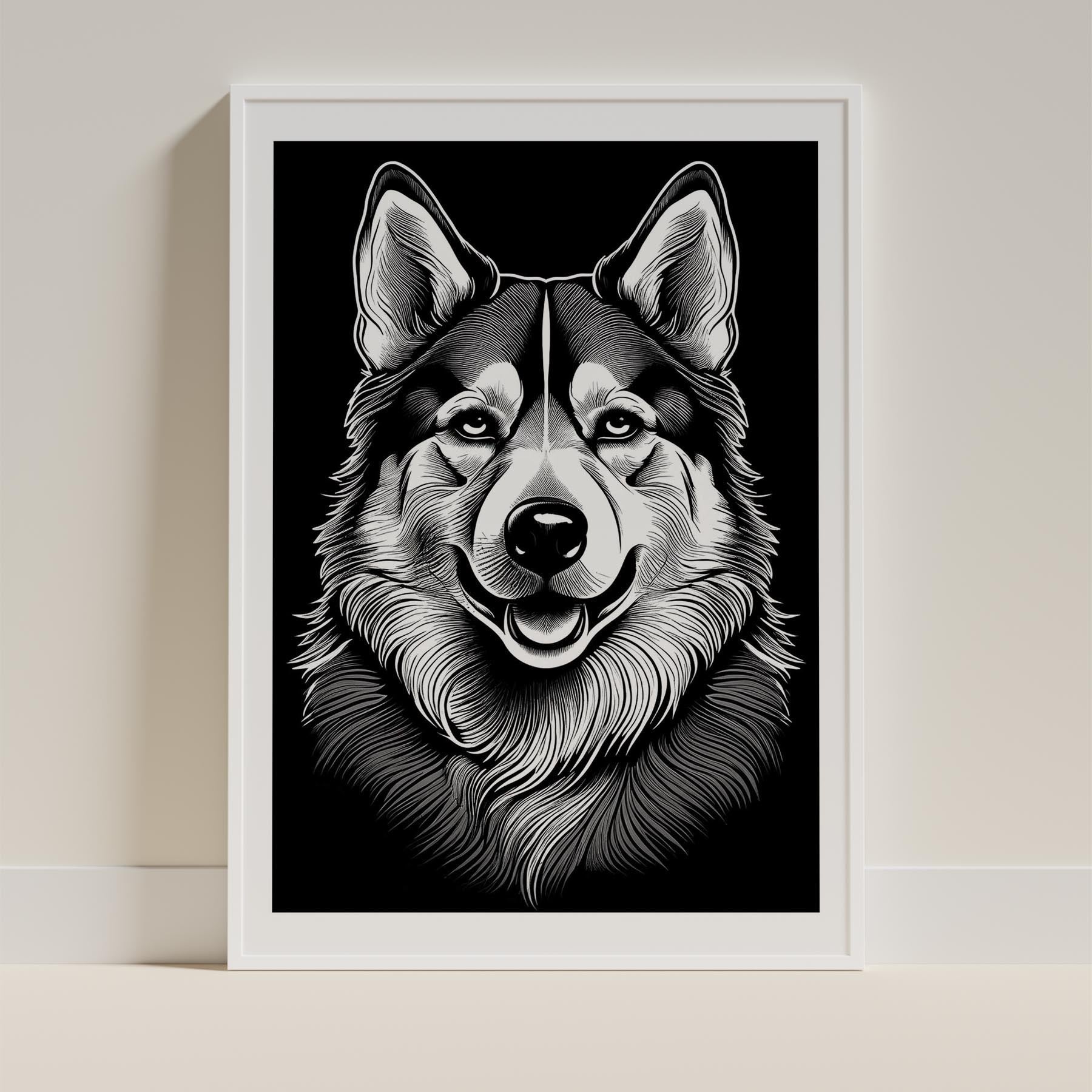 Alaskan Malamute Line Dog Series in Black and White image 9