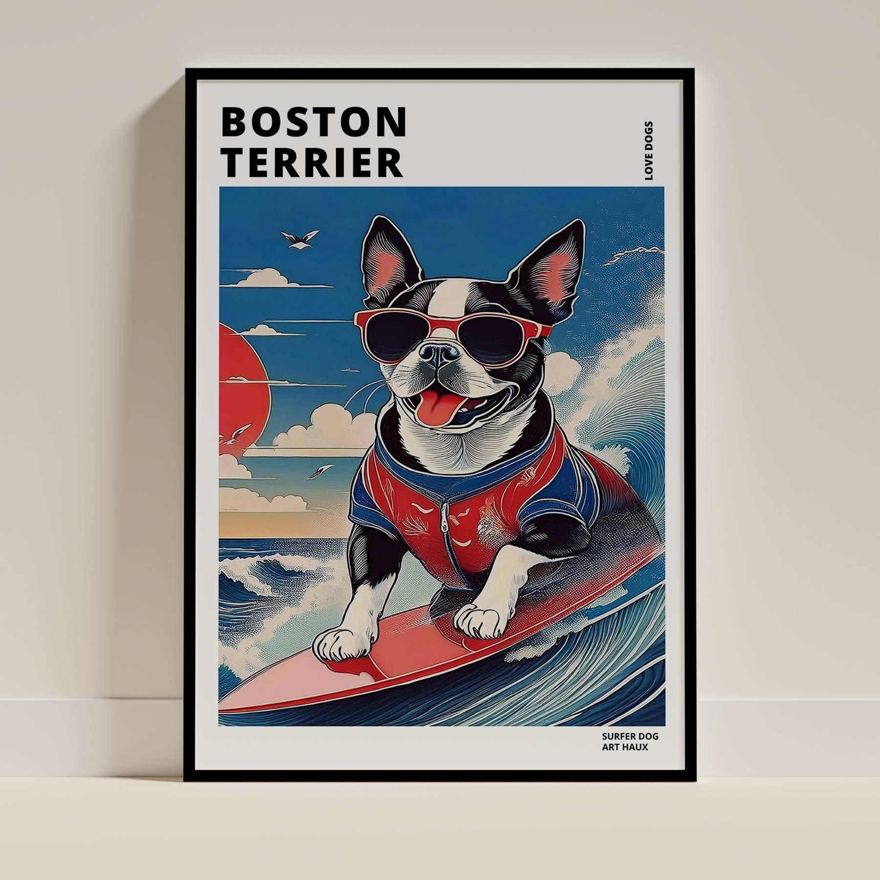 Boston Terrier Hokosai Surfer Dogs 1 image 0