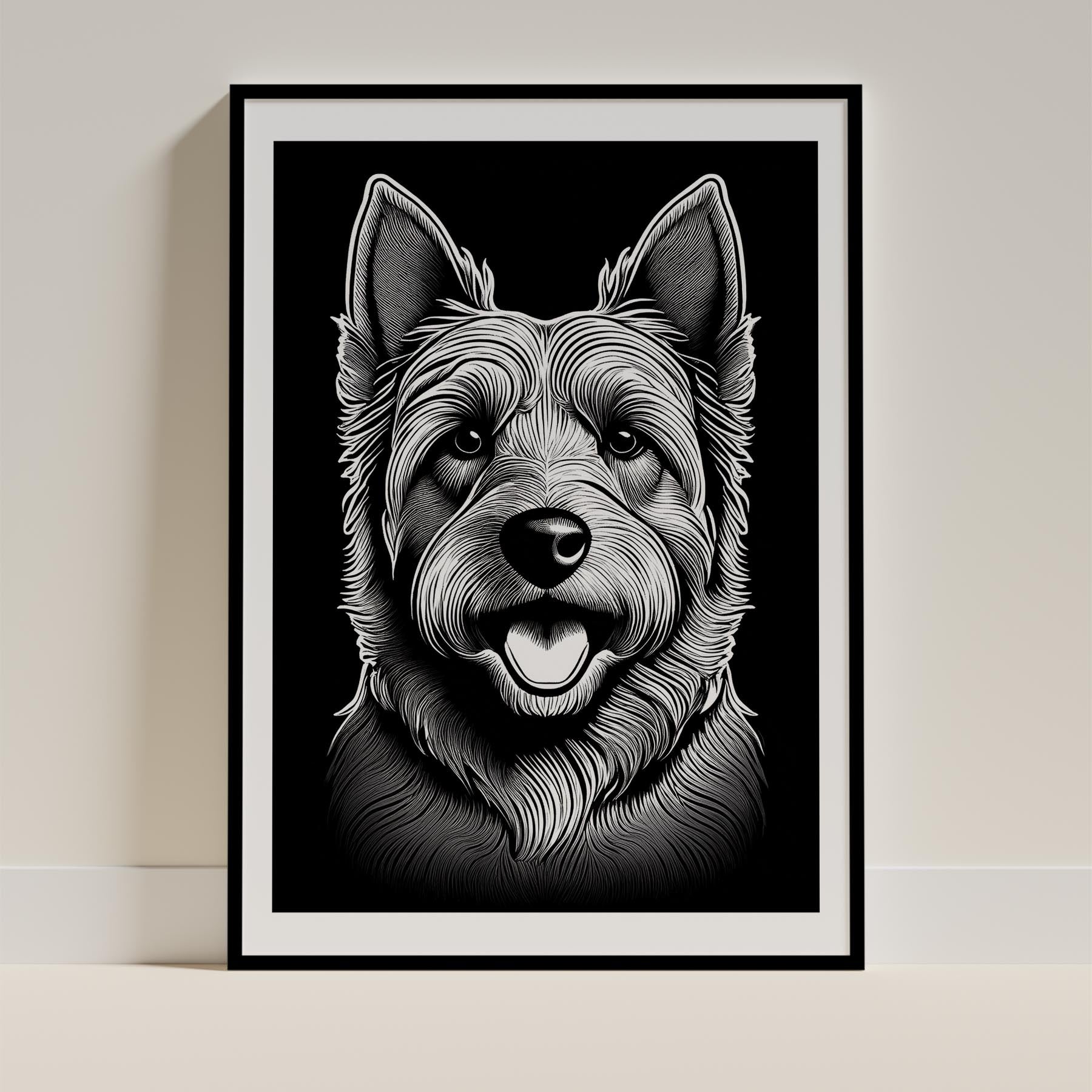 Australian Silky Terrier Line Dog Series in Black and White image 0