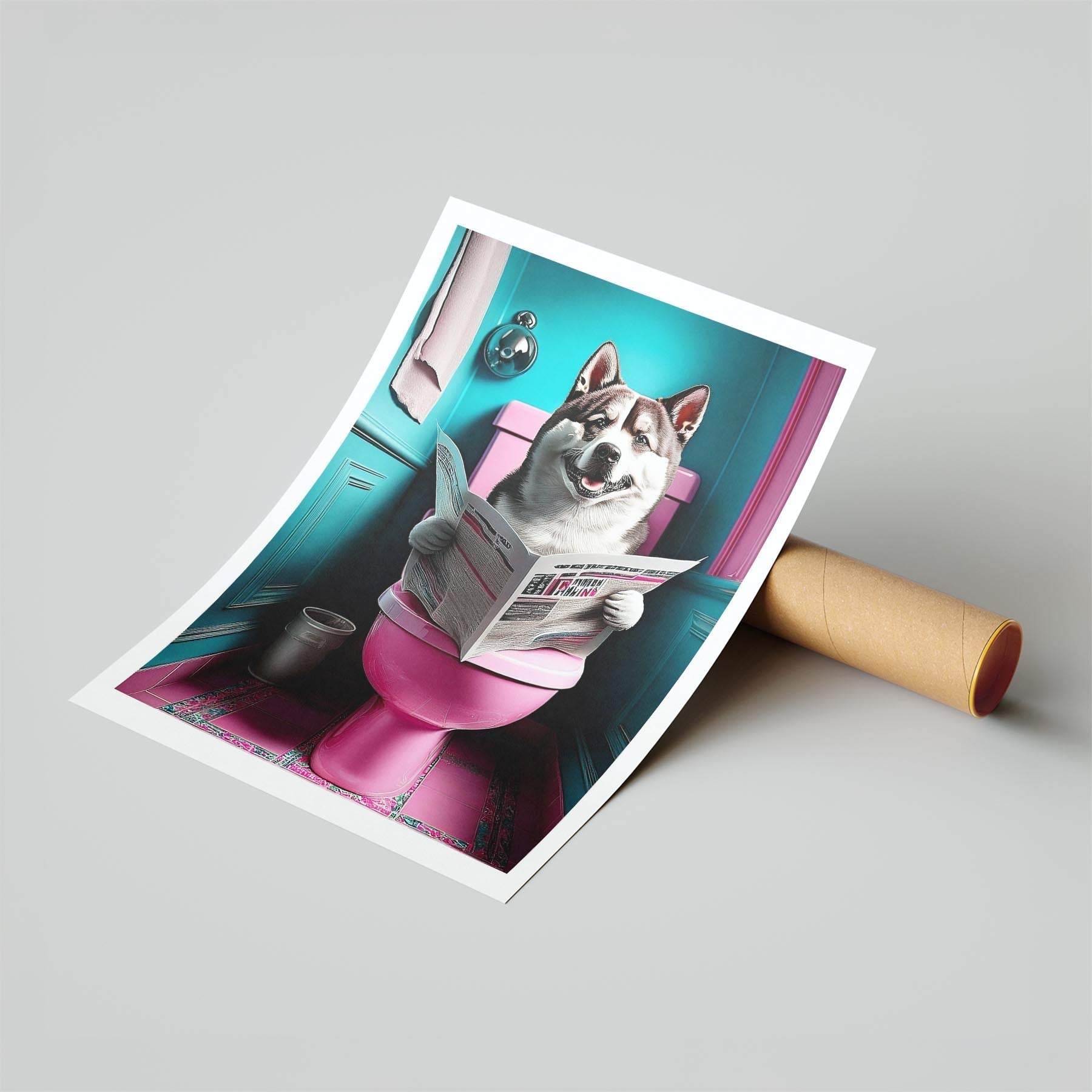 Akita Inu Toilet Dogs PInk and Turquise image 6