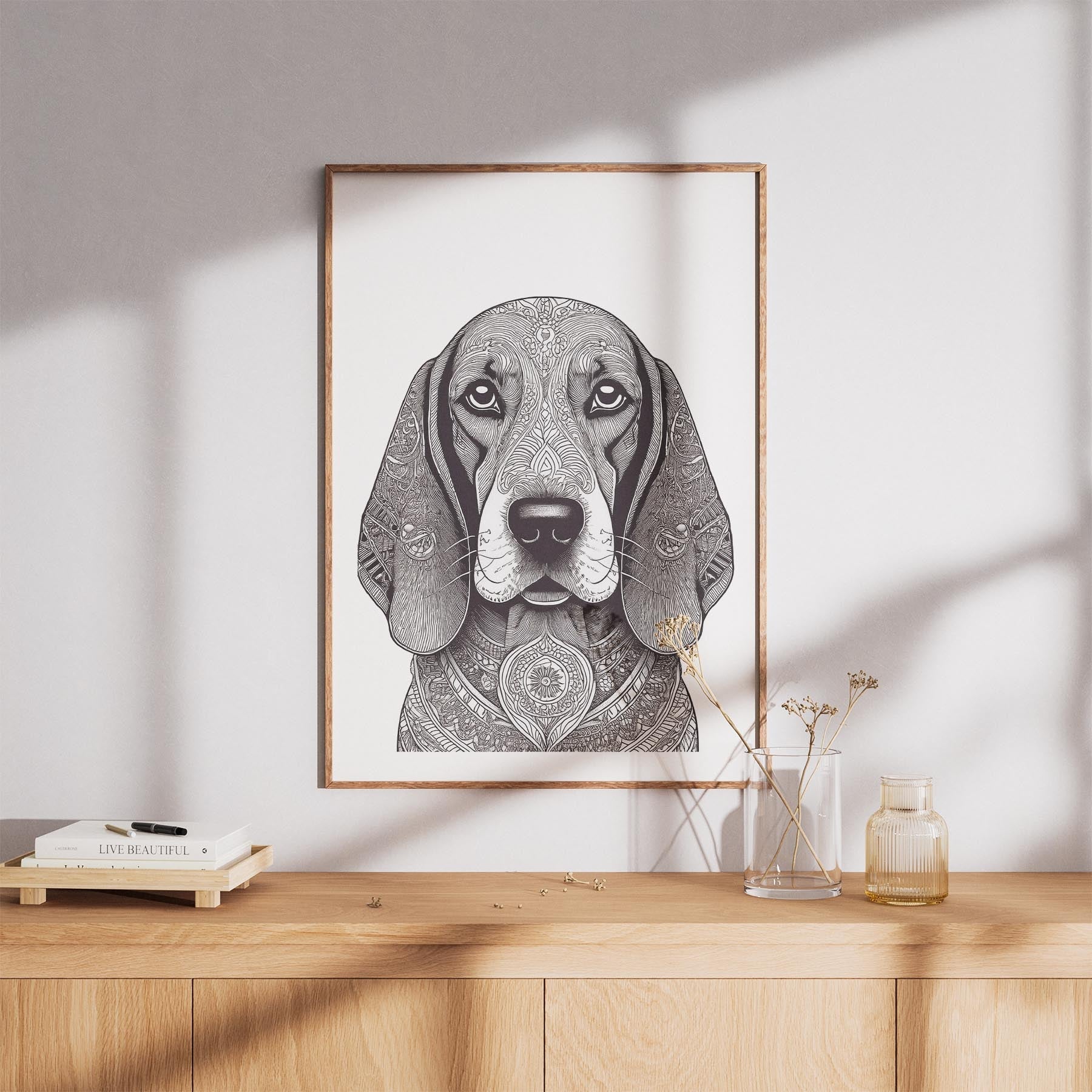 Basset Hound Mandala Black and White Dog Series image 8