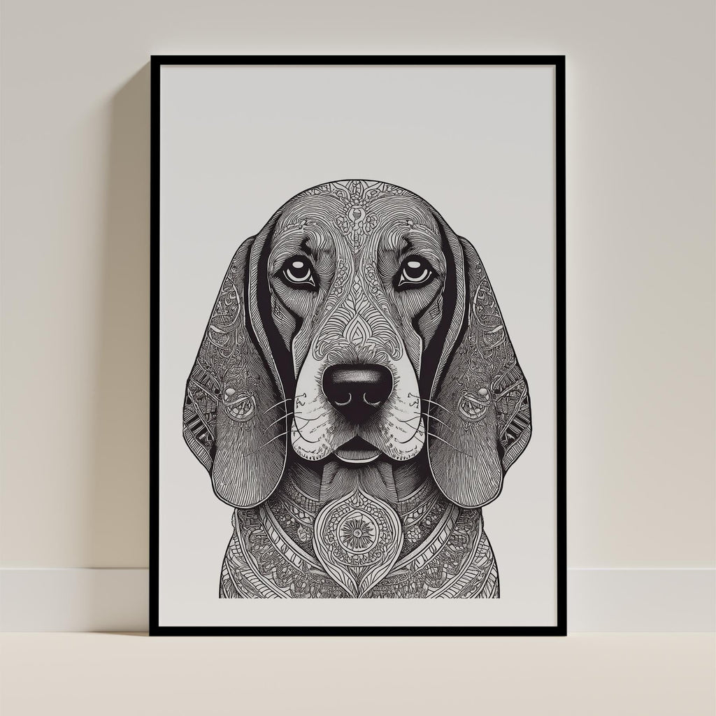 Basset Hound Mandala Black and White Dog Series image 0
