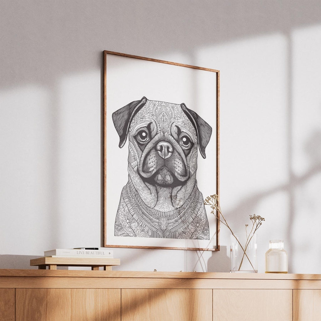 Pug Mandala Black and White Dog Series image 5