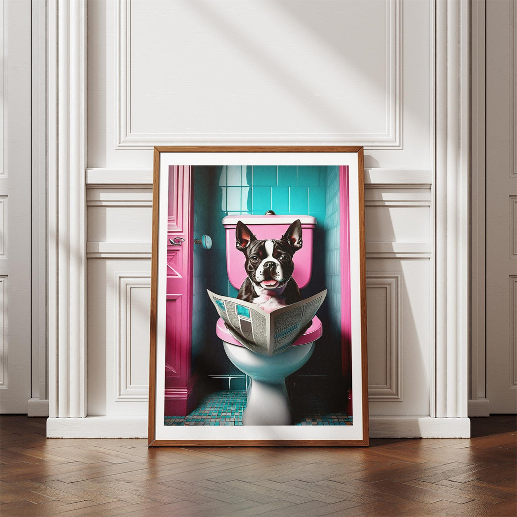 Boston Terrier Toilet Dogs PInk and Turquise image 4