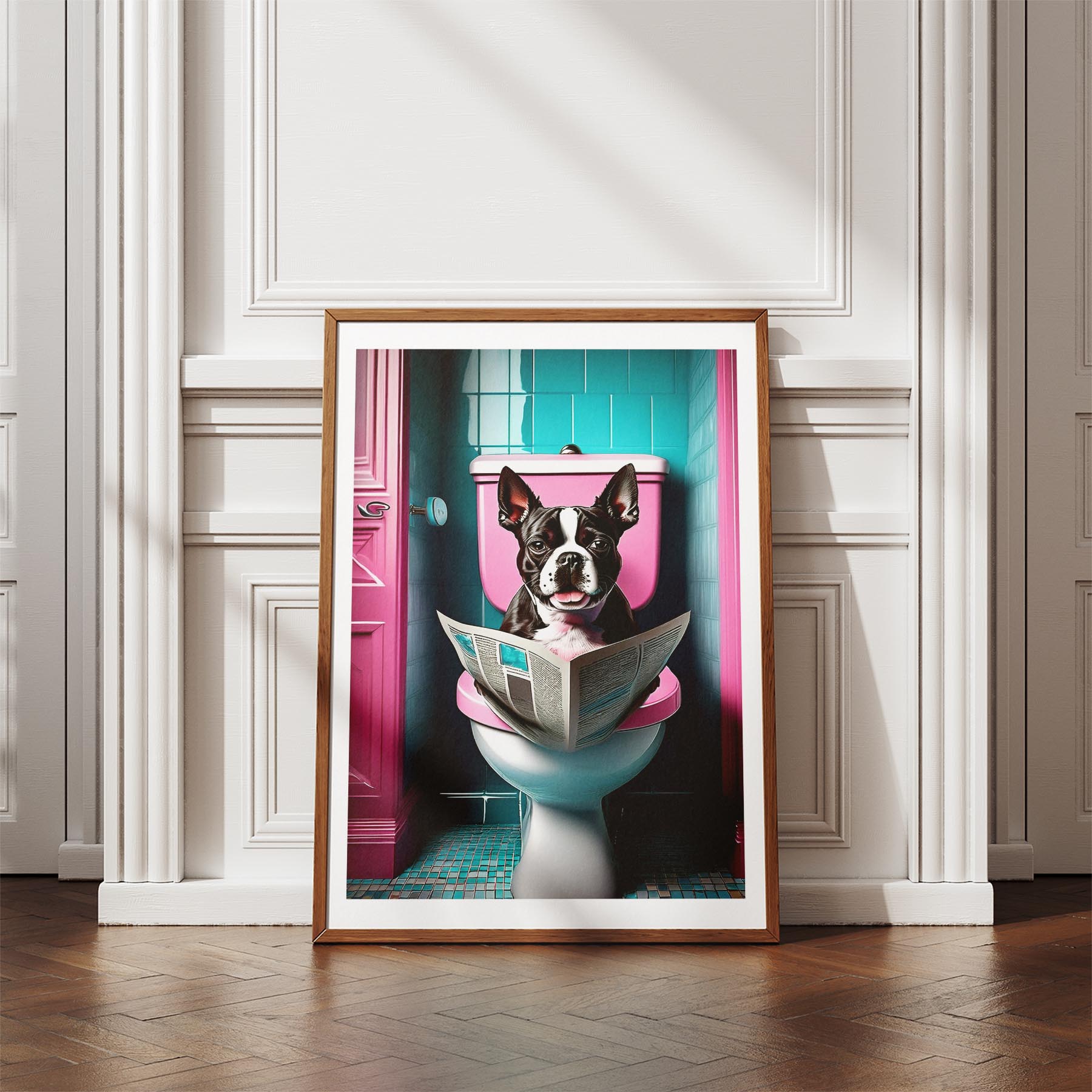 Boston Terrier Toilet Dogs PInk and Turquise image 4
