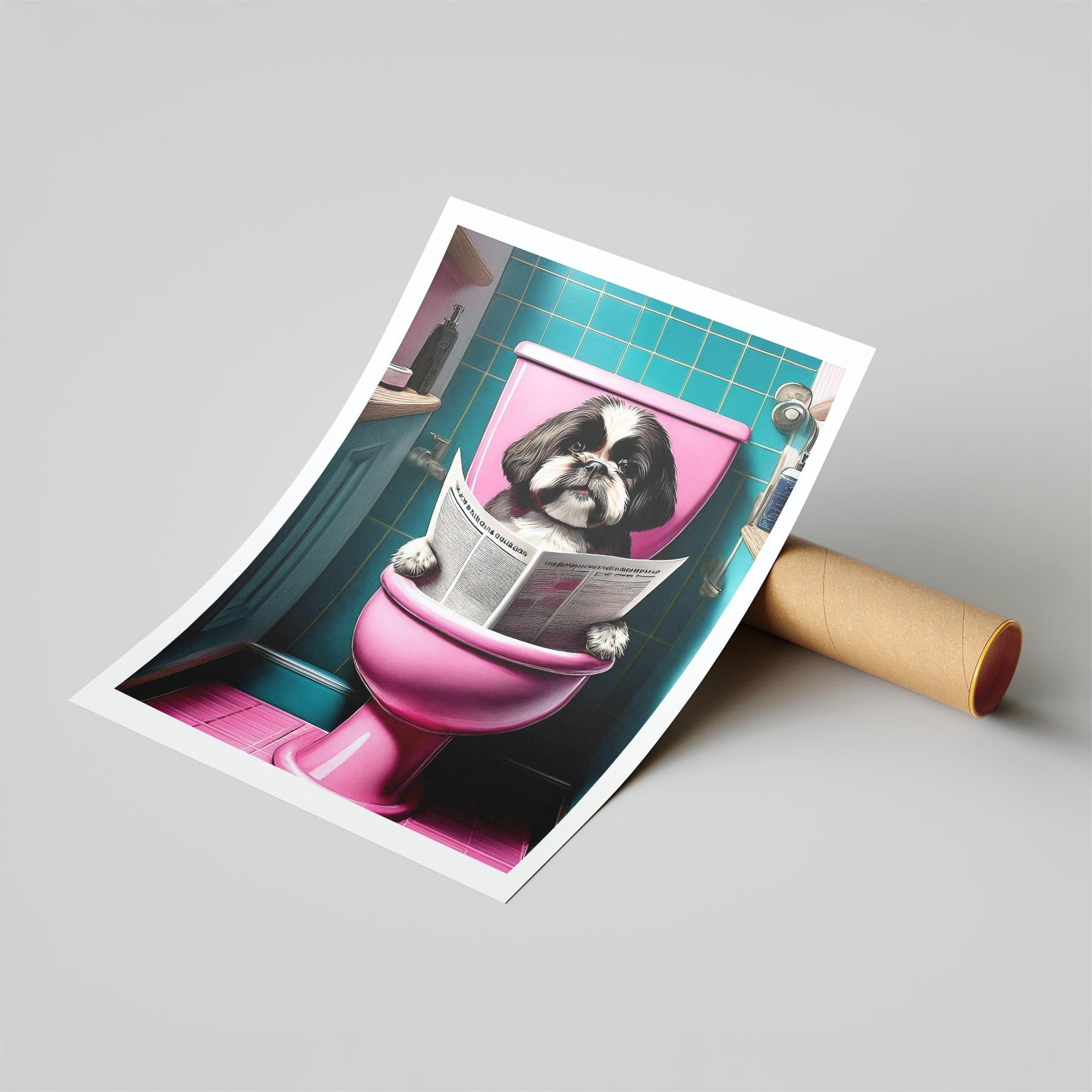 Shih Tzu Toilet Dogs PInk and Turquise image 6