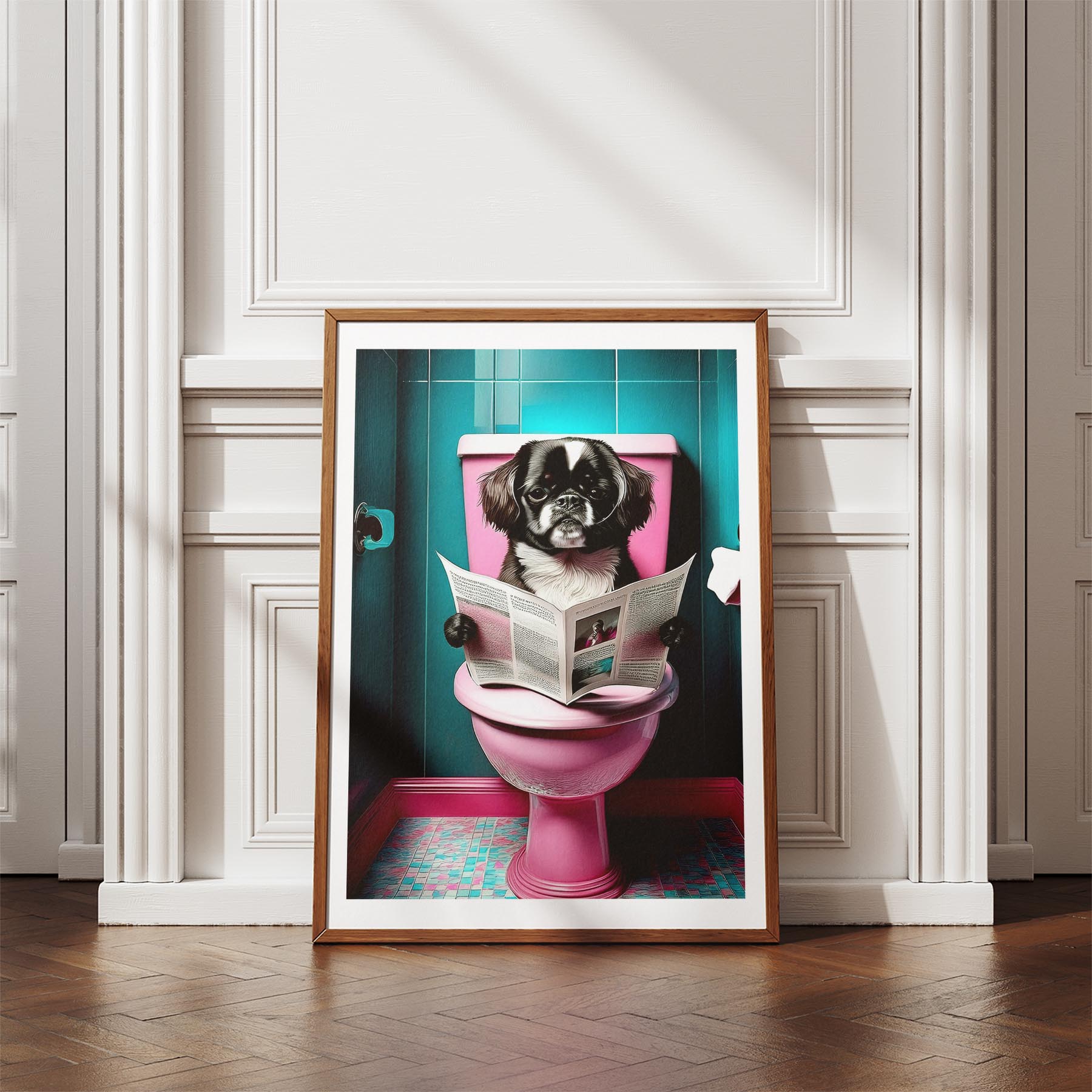 Pekingese Toilet Dogs PInk and Turquise image 4