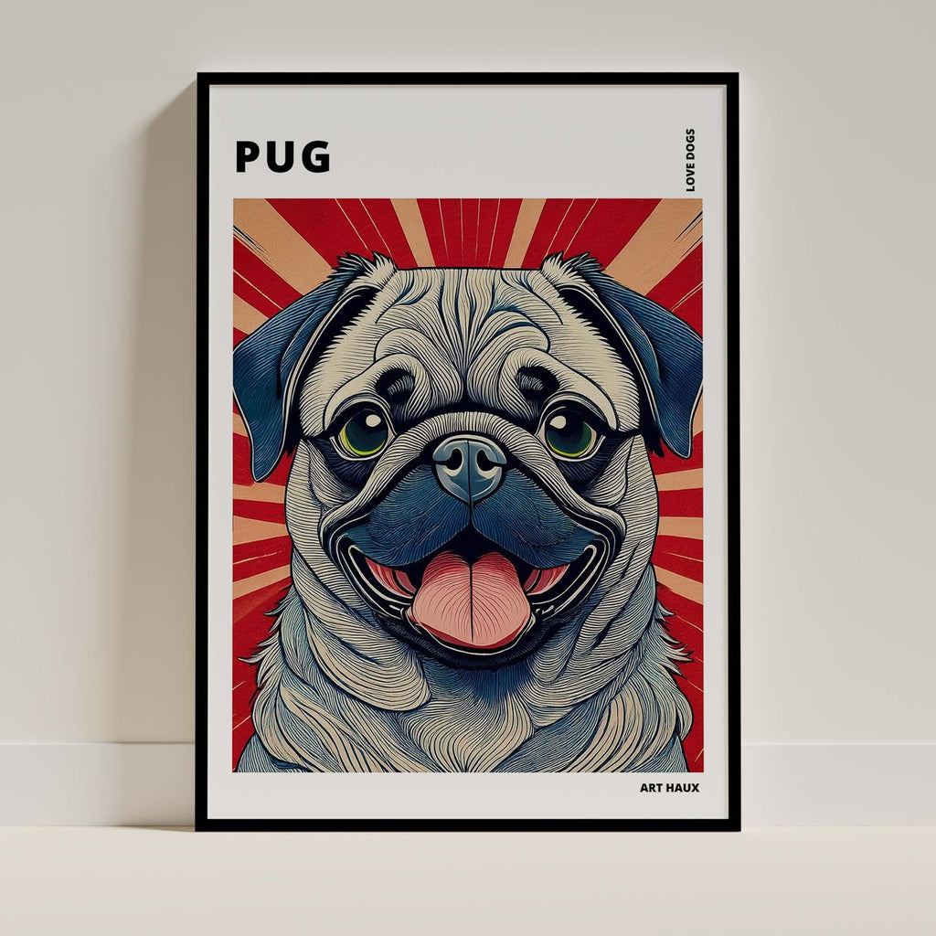 Pug Hokusai Japanese Inspired Dog Series with Text image 0
