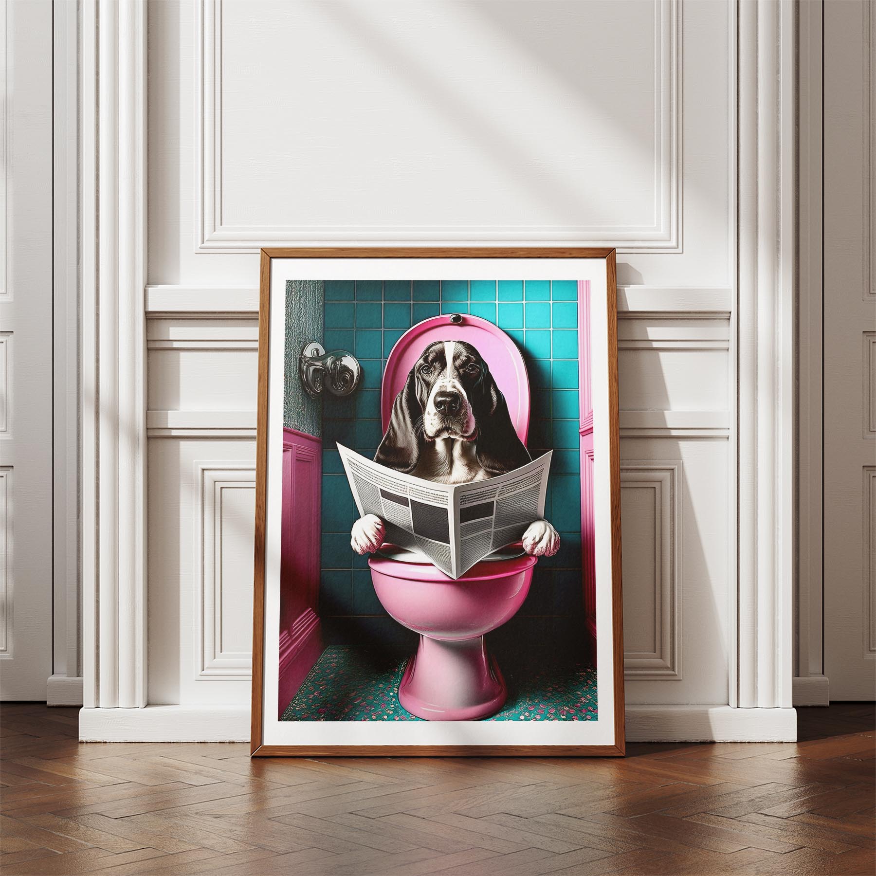 Basset Hound Toilet Dogs PInk and Turquise image 4