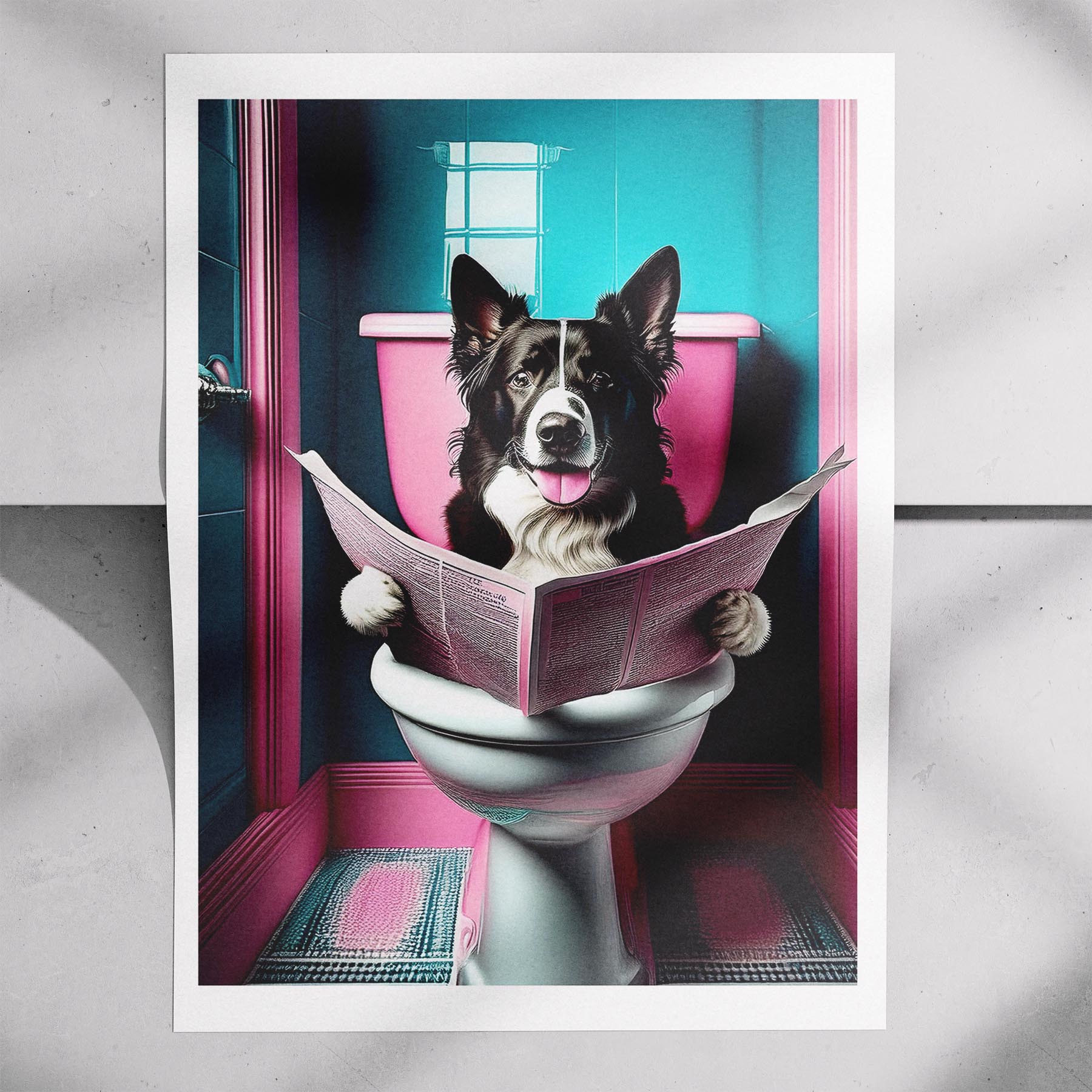 Border Collie Toilet Dogs PInk and Turquise image 7