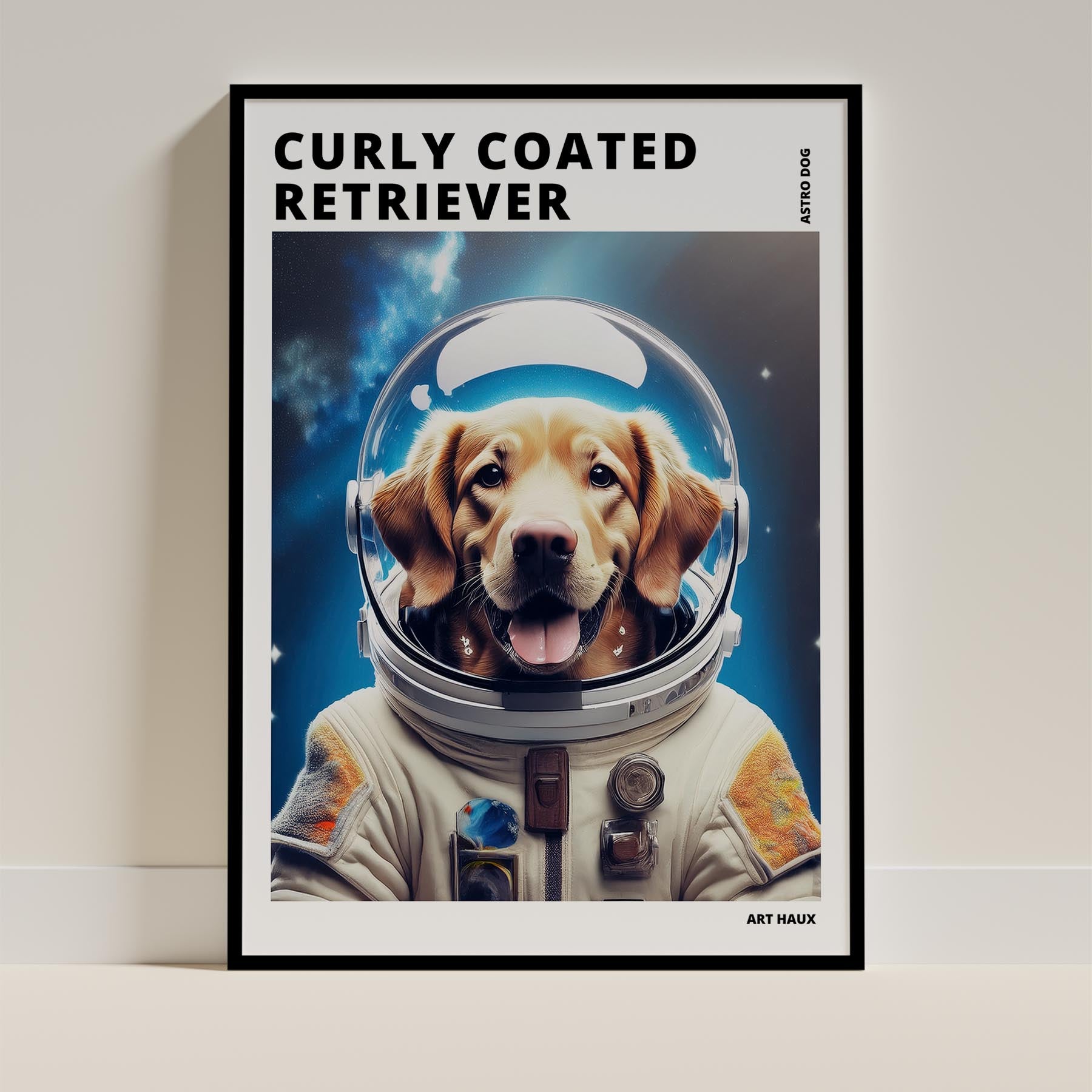 Curly Coated Retriever Astronaut Dog Series with Text Astro Dog image 0