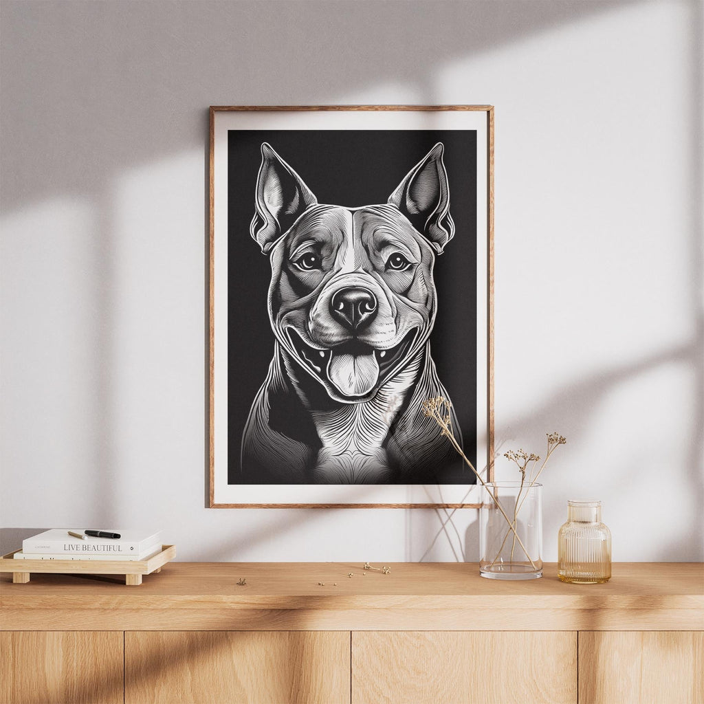 American Staffordshire Terrier Line Dog Series in Black and White image 8