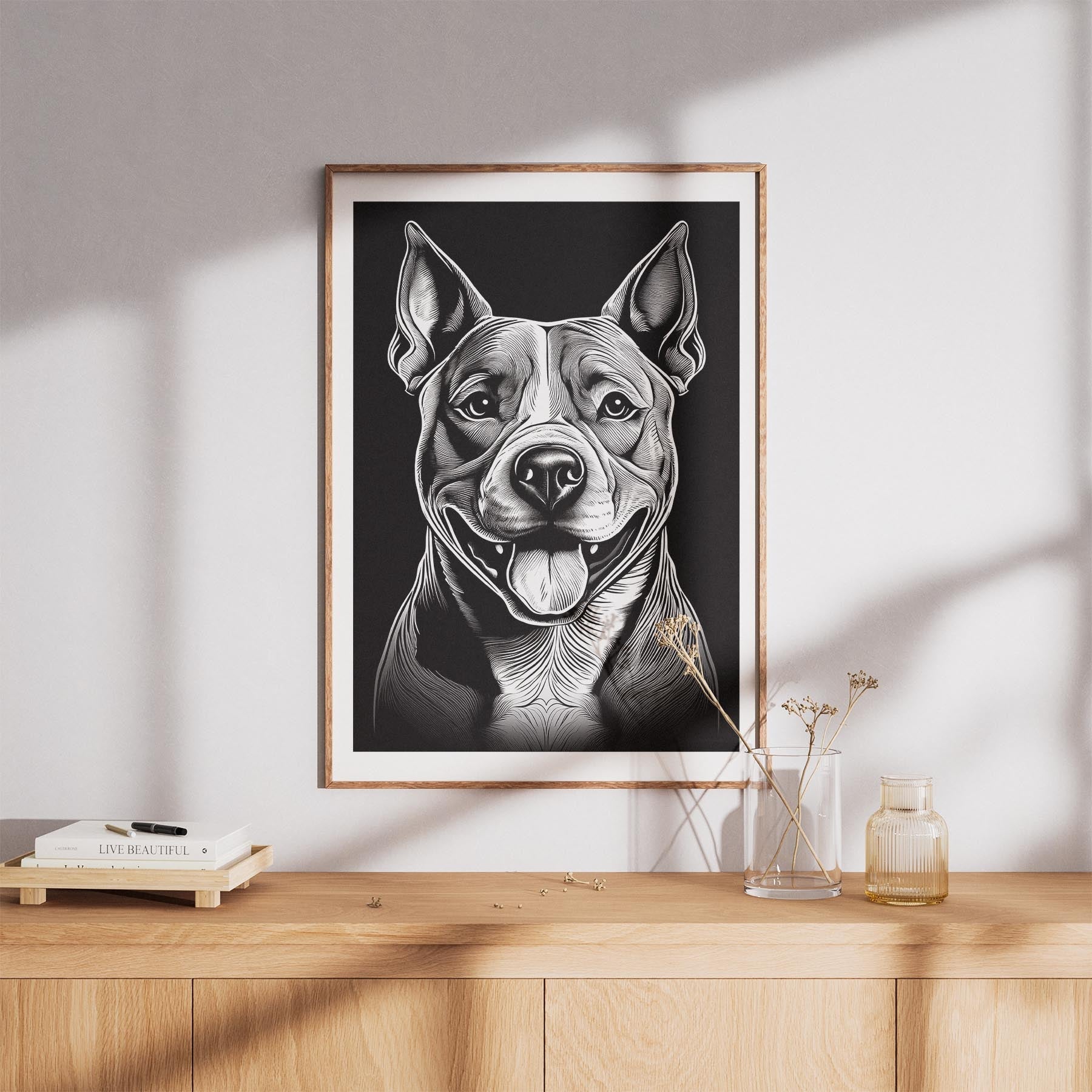 American Staffordshire Terrier Line Dog Series in Black and White image 8