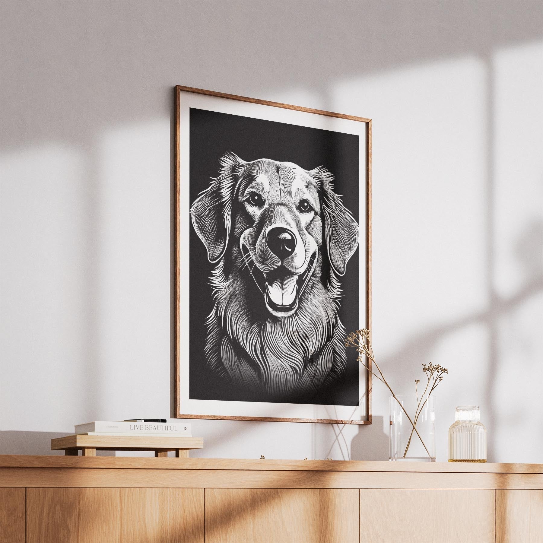 Golden Retriever Line Dog Series in Black and White image 5