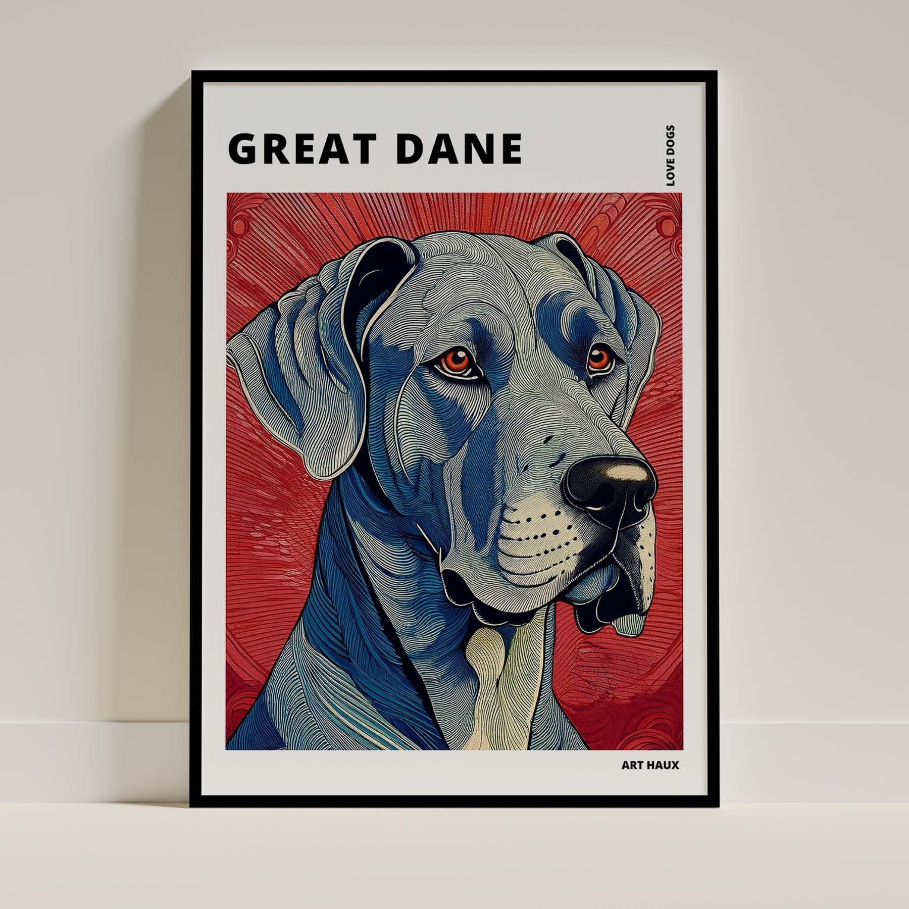 Great Dane Hokusai Japanese Inspired Dog Series with Text image 0