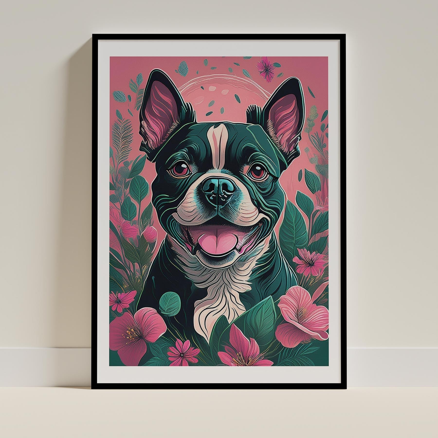 Boston Terrier 3 Flowery Dog image 0