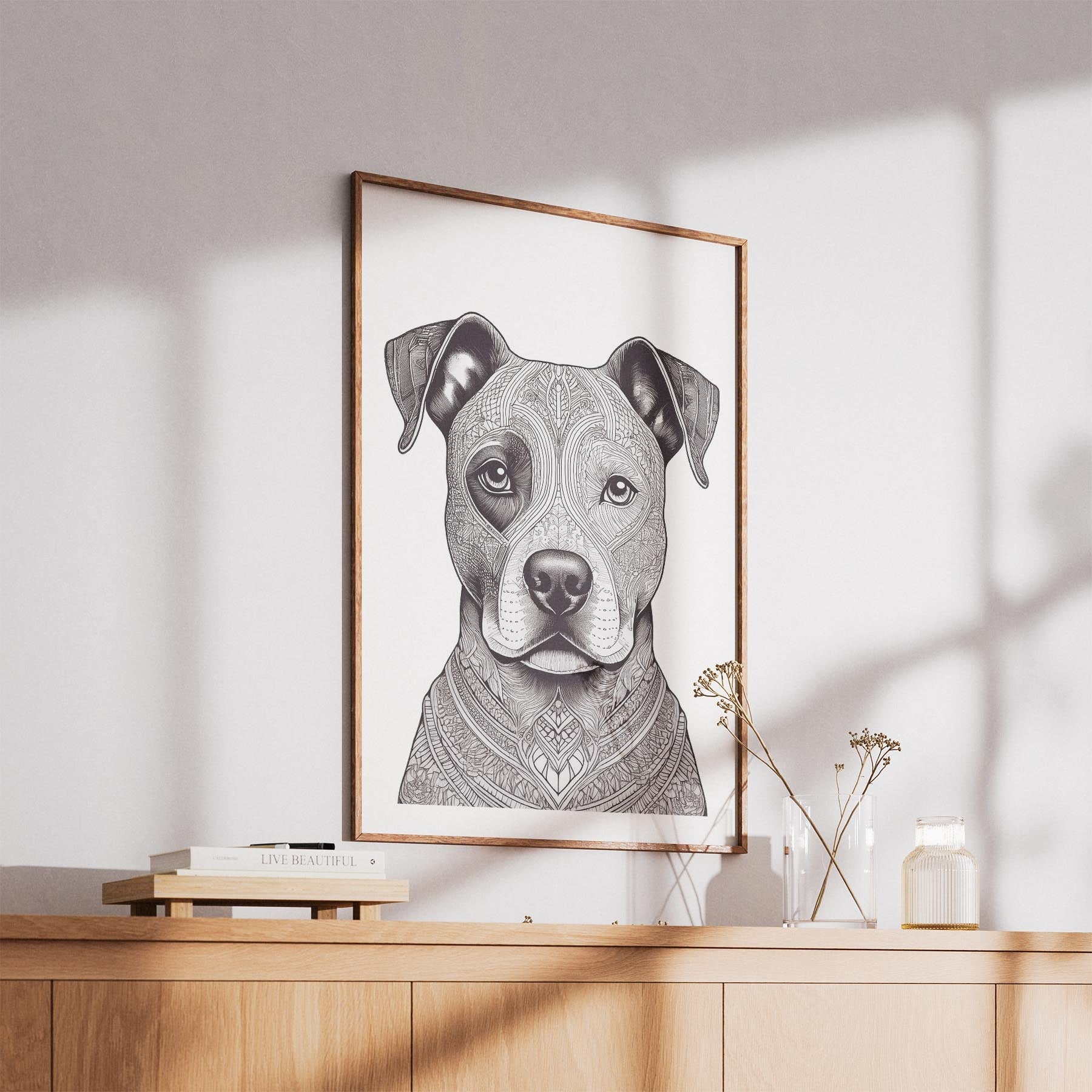 American Staffordshire Terrier Mandala Black and White Dog Series image 5