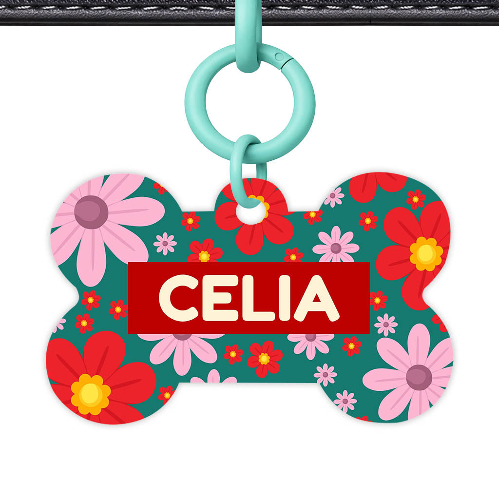 Pink Flowers QR Smart Pet Id Tag (Dog Tag & Cat Tag)