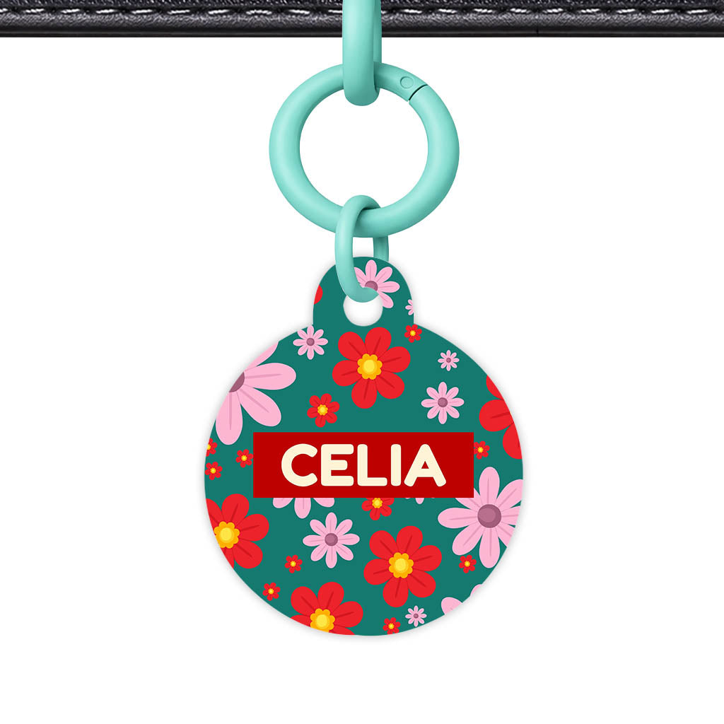 Pink Flowers QR Smart Pet Id Tag (Dog Tag & Cat Tag)