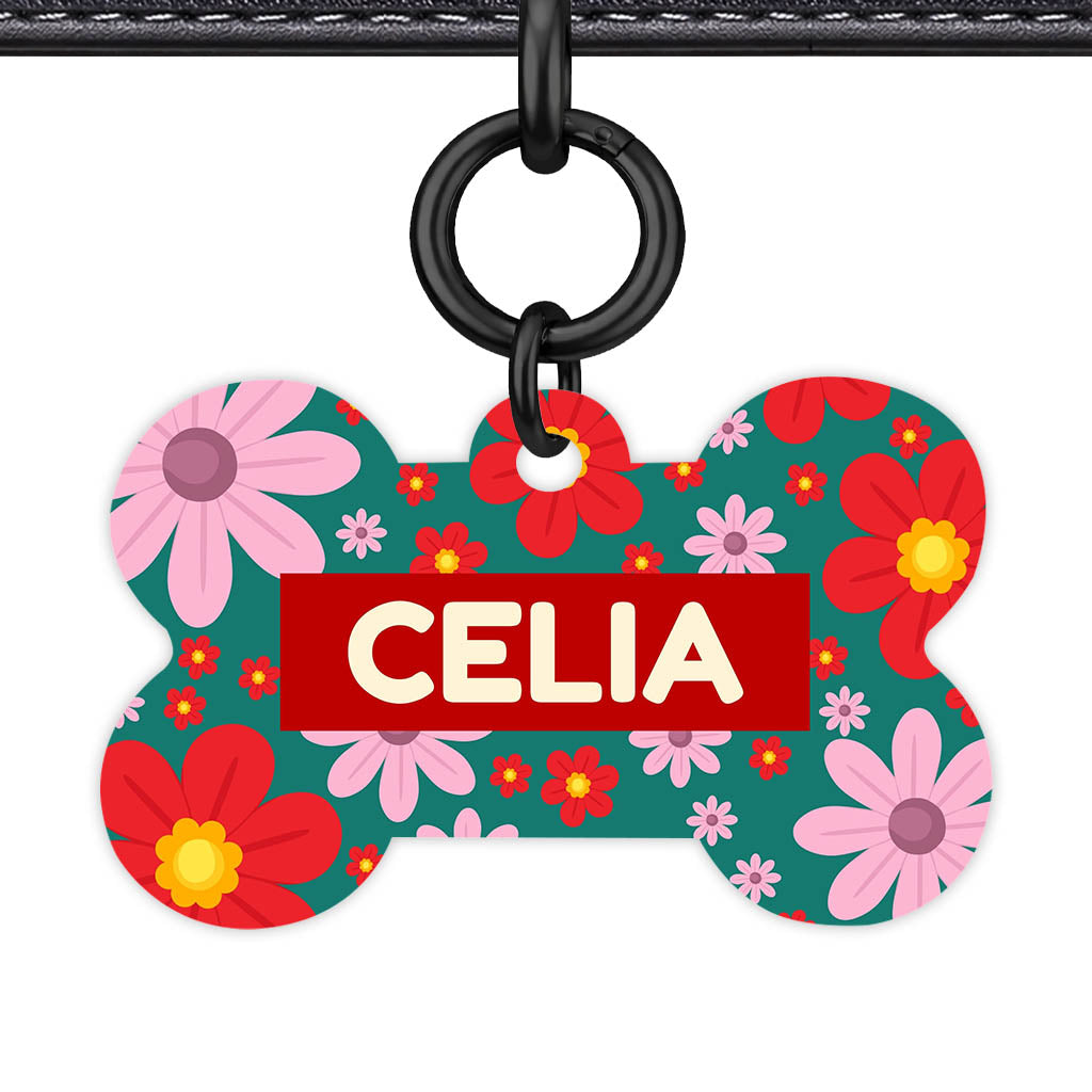 Pink Flowers QR Smart Pet Id Tag (Dog Tag & Cat Tag)
