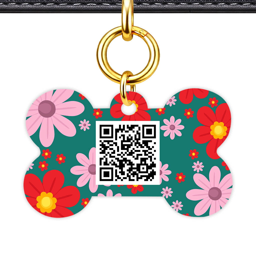 Pink Flowers QR Smart Pet Id Tag (Dog Tag & Cat Tag)