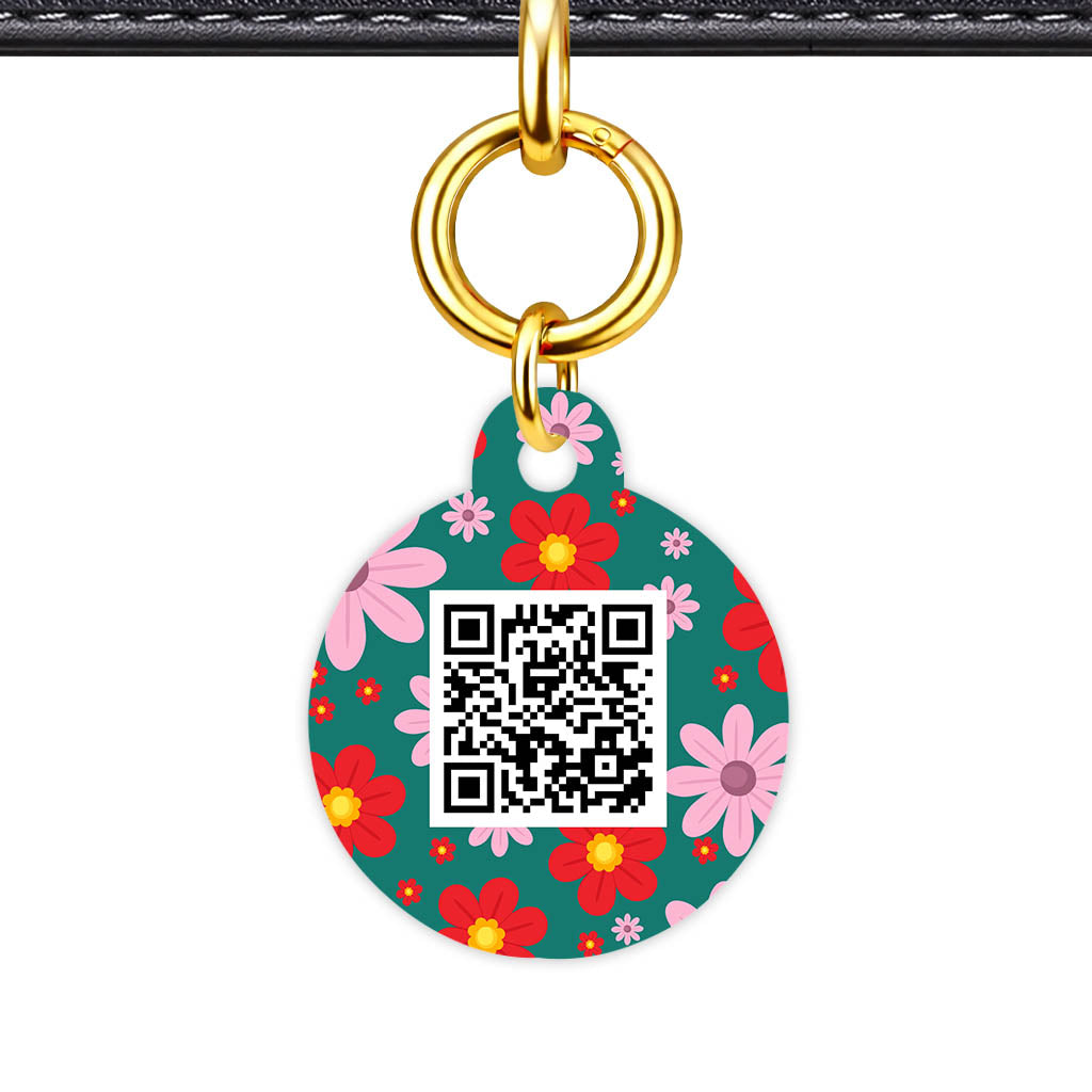 Pink Flowers QR Smart Pet Id Tag (Dog Tag & Cat Tag)