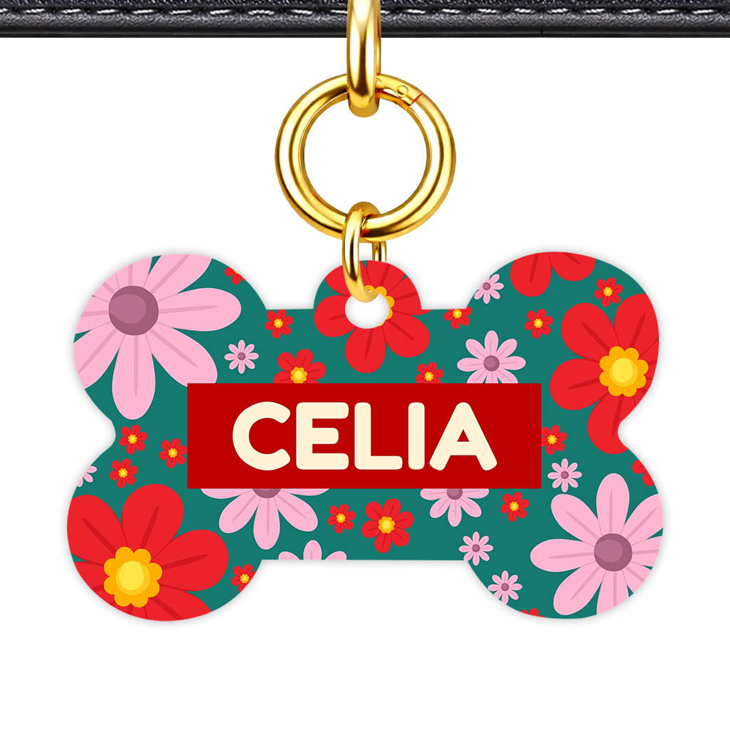Pink Flowers QR Smart Pet Id Tag (Dog Tag & Cat Tag)