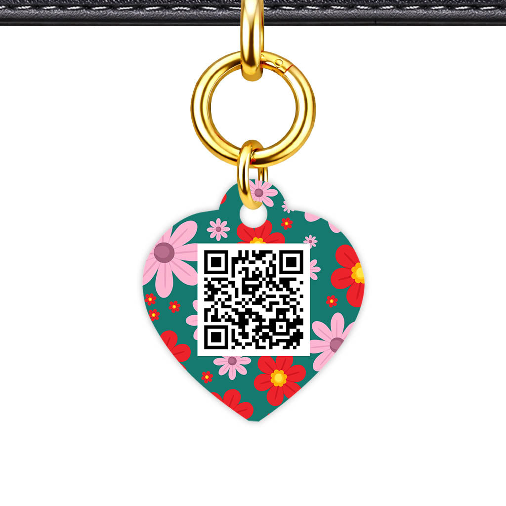 Pink Flowers QR Smart Pet Id Tag (Dog Tag & Cat Tag)