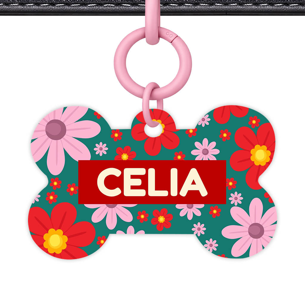 Pink Flowers Classic Pet Id (Dog Tag & Cat Tag)