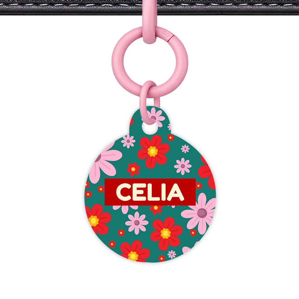 Pink Flowers QR Smart Pet Id Tag (Dog Tag & Cat Tag)