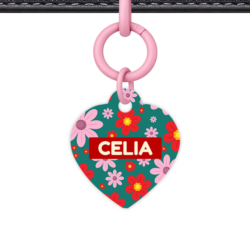 Pink Flowers QR Smart Pet Id Tag (Dog Tag & Cat Tag)