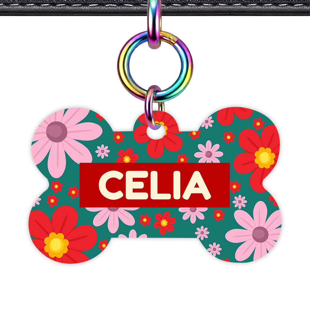 Pink Flowers QR Smart Pet Id Tag (Dog Tag & Cat Tag)