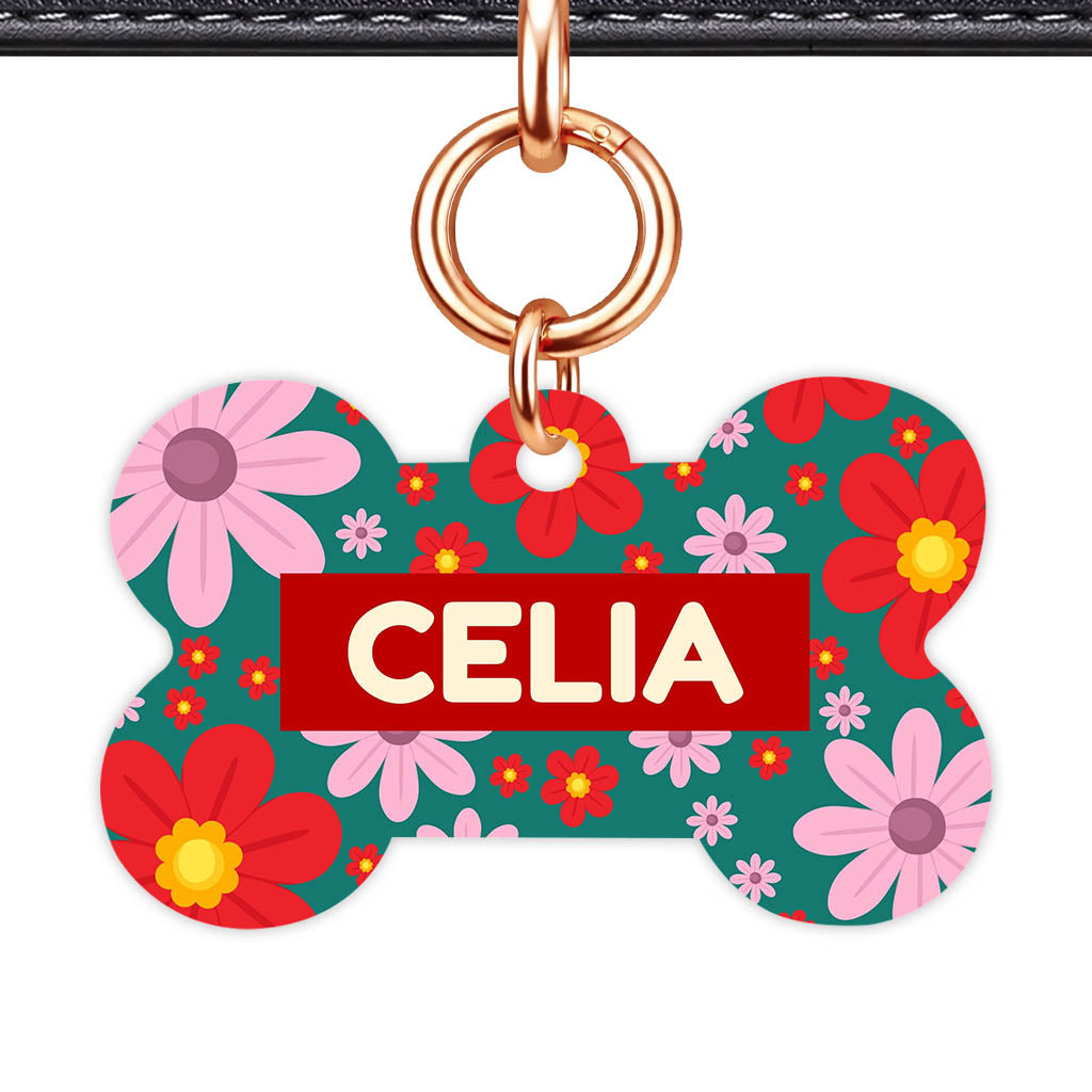 Pink Flowers Classic Pet Id (Dog Tag & Cat Tag)