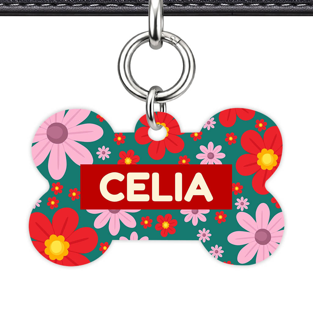 Pink Flowers Classic Pet Id (Dog Tag & Cat Tag)