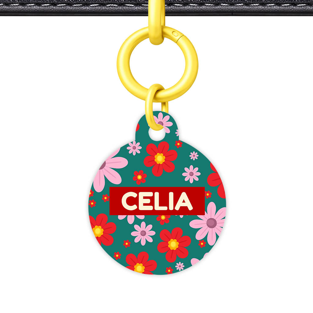 Pink Flowers QR Smart Pet Id Tag (Dog Tag & Cat Tag)