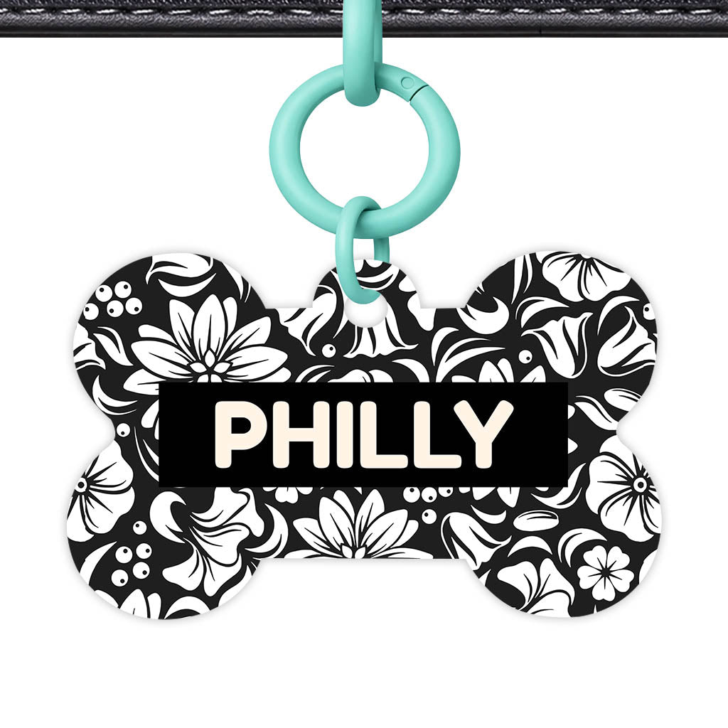 Black and White Flora QR Smart Pet Id Tag (Dog Tag & Cat Tag)