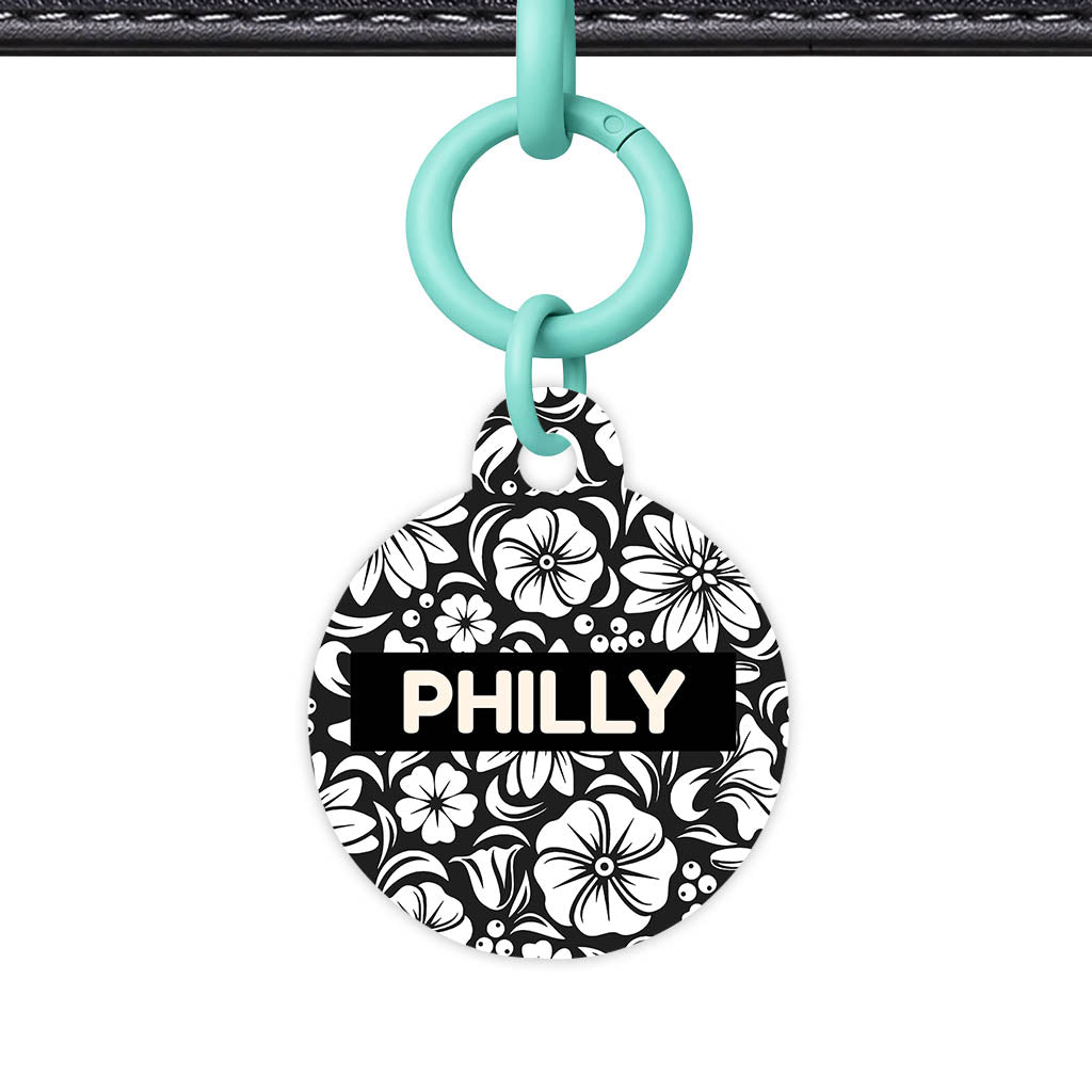 Black and White Flora QR Smart Pet Id Tag (Dog Tag & Cat Tag)