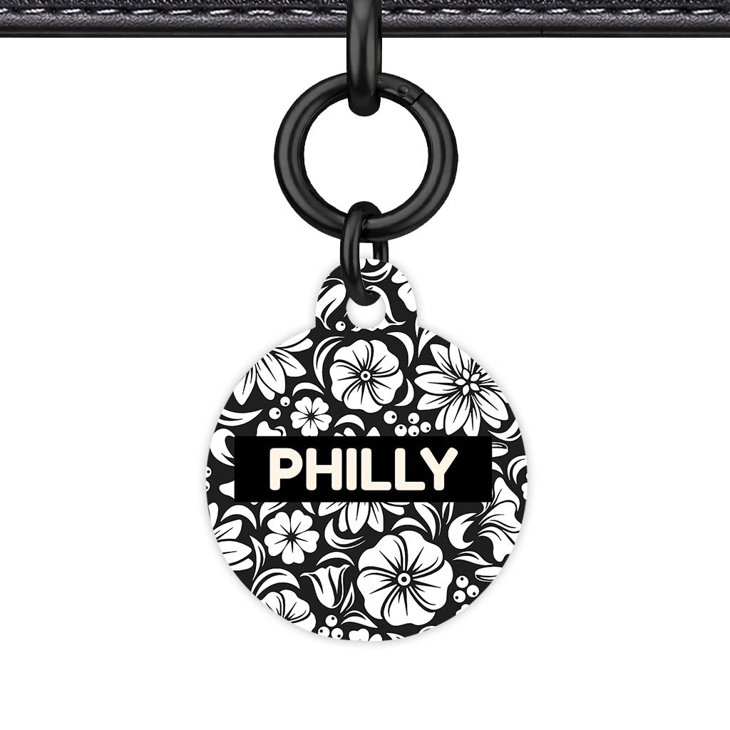 Black and White Flora QR Smart Pet Id Tag (Dog Tag & Cat Tag)