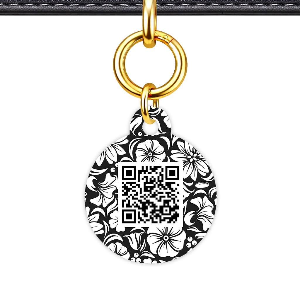Black and White Flora QR Smart Pet Id Tag (Dog Tag & Cat Tag)