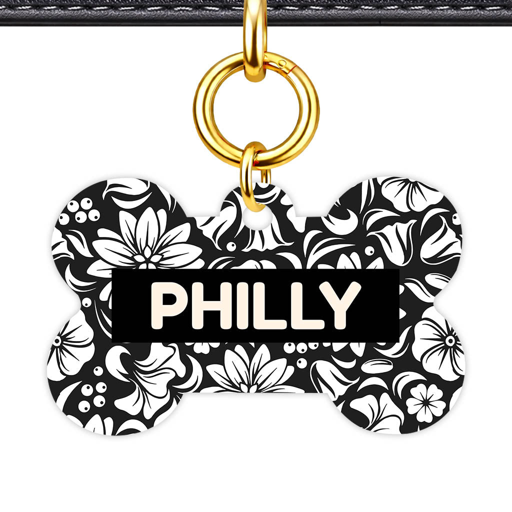 Black and White Flora QR Smart Pet Id Tag (Dog Tag & Cat Tag)