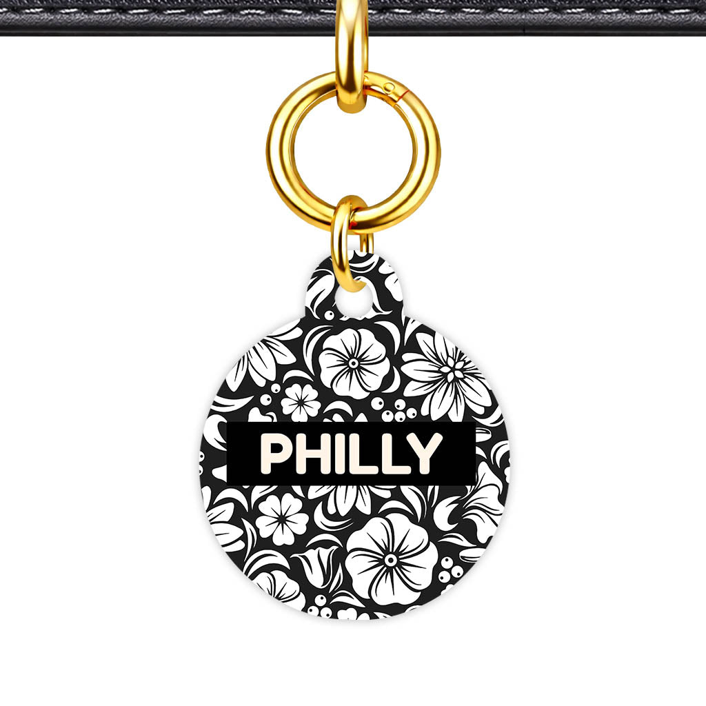 Black and White Flora QR Smart Pet Id Tag (Dog Tag & Cat Tag)