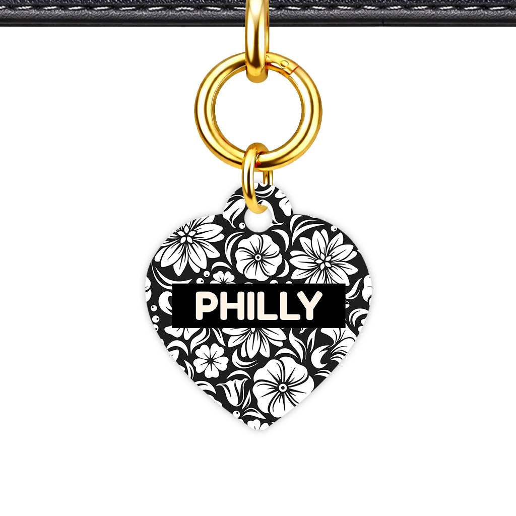 Black and White Flora QR Smart Pet Id Tag (Dog Tag & Cat Tag)
