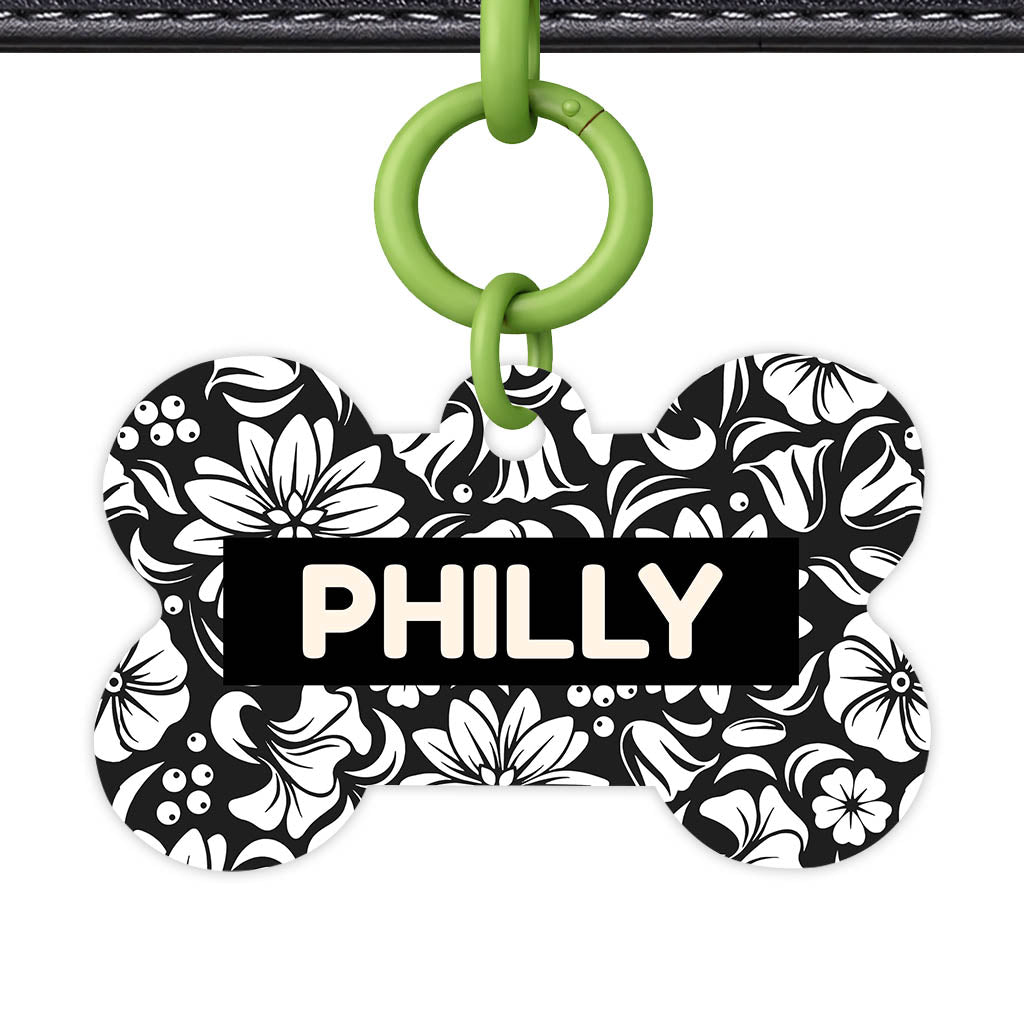Black and White Flora QR Smart Pet Id Tag (Dog Tag & Cat Tag)