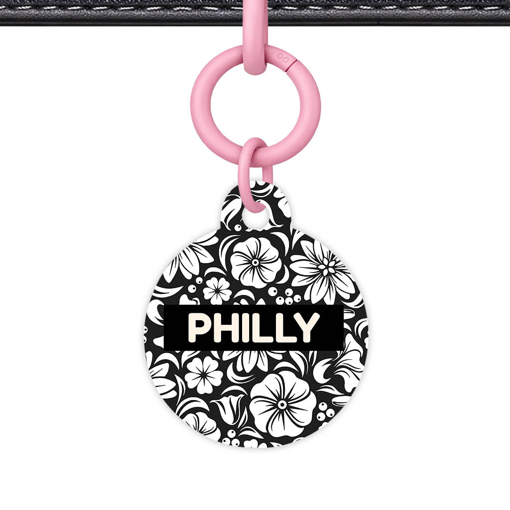 Black and White Flora QR Smart Pet Id Tag (Dog Tag & Cat Tag)