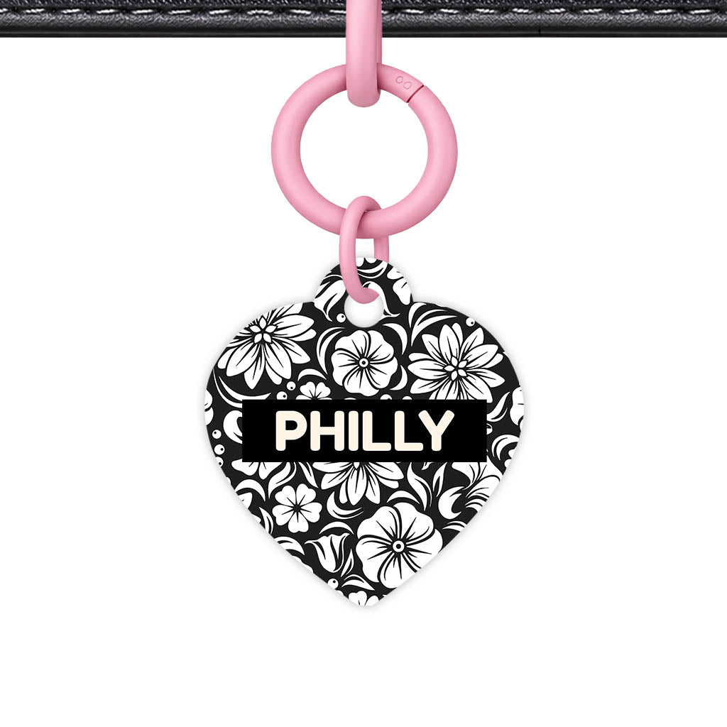 Black and White Flora QR Smart Pet Id Tag (Dog Tag & Cat Tag)
