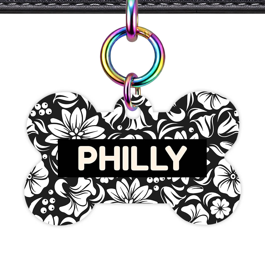 Black and White Flora QR Smart Pet Id Tag (Dog Tag & Cat Tag)